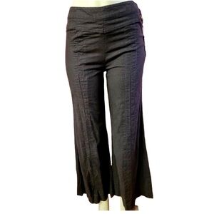 Elevenses x Anthro Linen Blend Wide Leg Pants 8 Mid Rise Side Button Brown